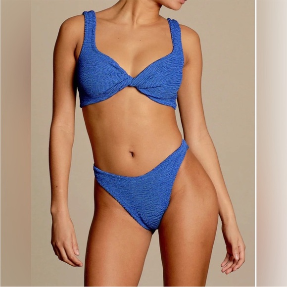 Hunza G Juno Crinkle Bikini Top & Bottoms Set METALLIC DENIM OS - Picture 1 of 7